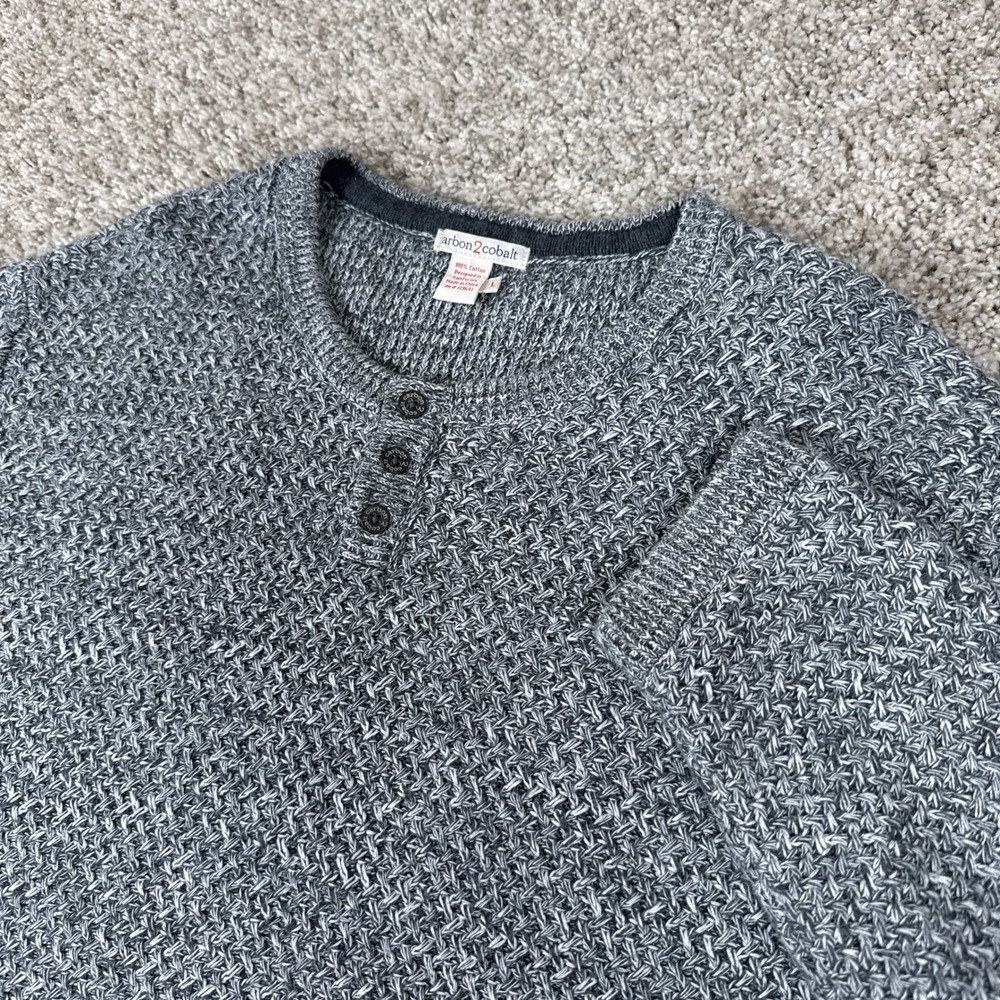 Carbon 2 Cobalt Sweater Mens L Gray Henley Textured Knit Cotton Casual Rugged